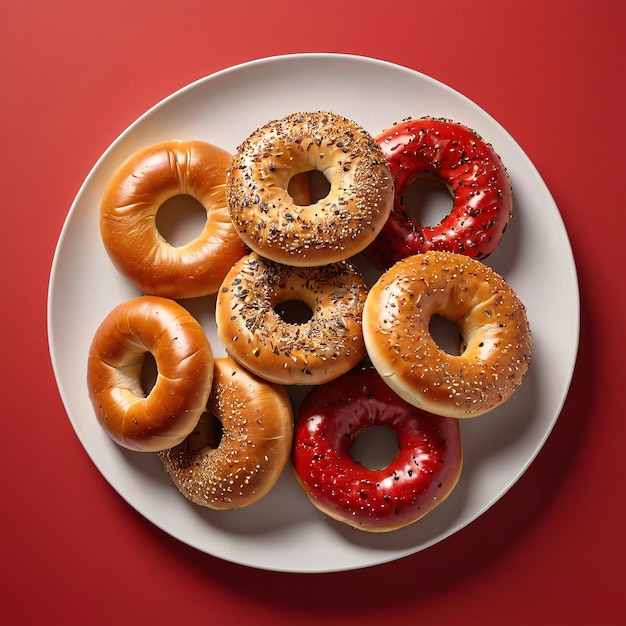 delicious restaurant food advertising a plate of bagels with sesame sprin