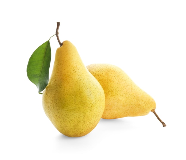 Delicious ripe pears on white background