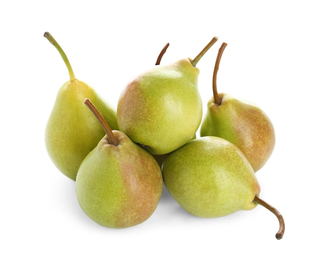 Delicious ripe pears on white background