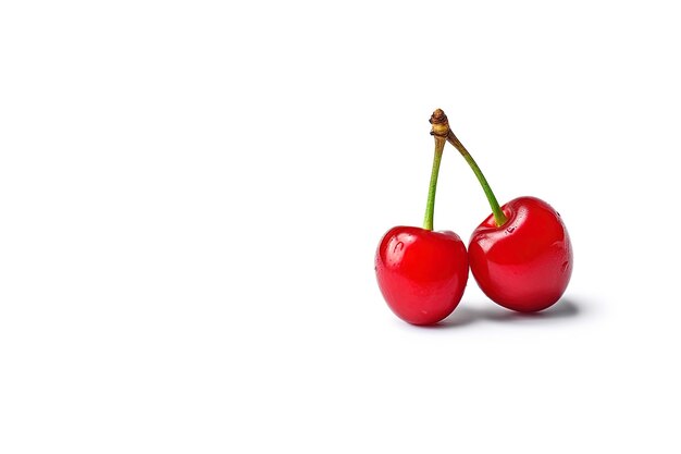 Delicious ripe sweet cherries on white background with copy space