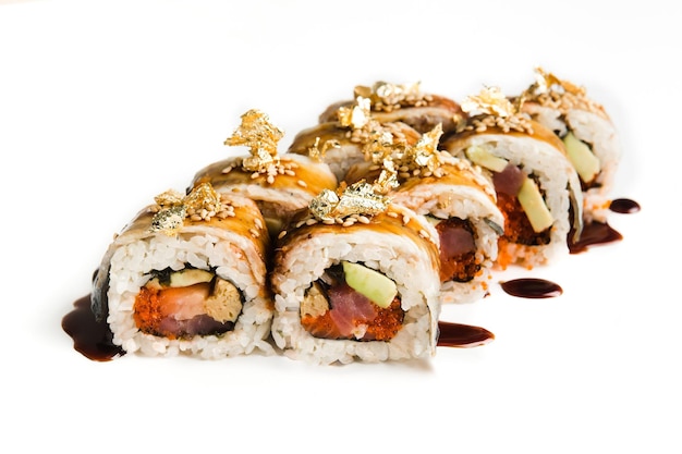 Delicious rolls with fish and caviar