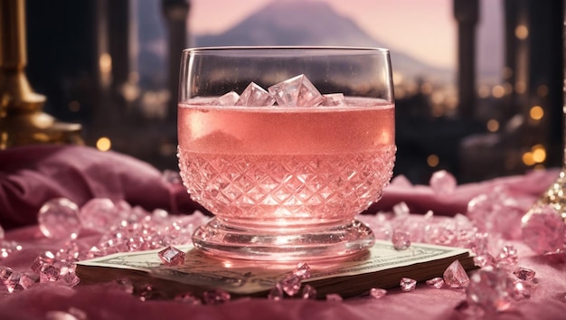 白い背景のピオニー花のグラスで美味しいバラの甘いワイン 夏の飲み物
