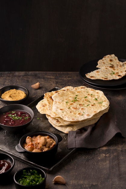 Delicious roti arrangement on the table with copy space