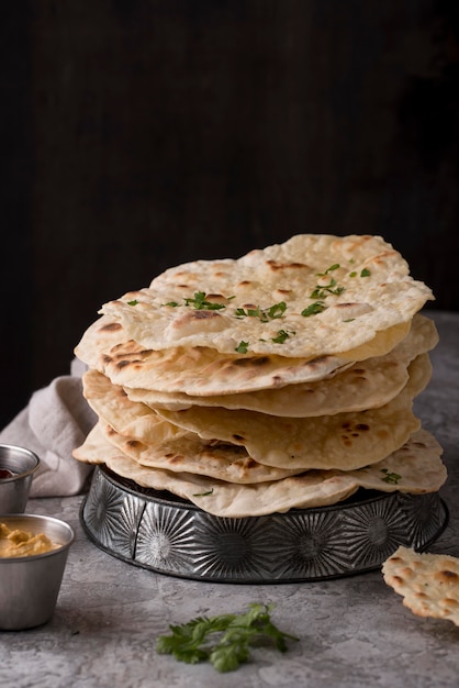 Delicious roti arrangement on the table with copy space