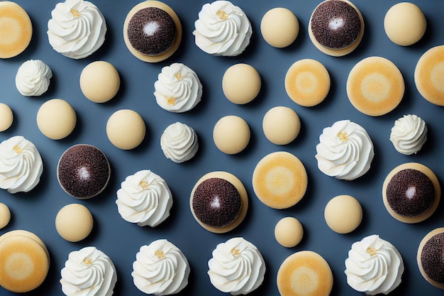 Delicious round little cheesecake laid out on table