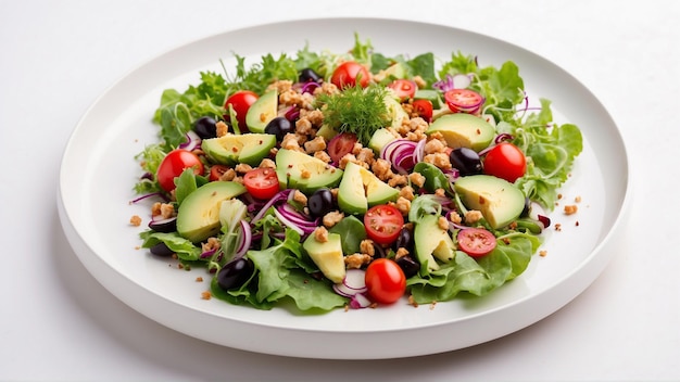 A delicious salad dish on a white background