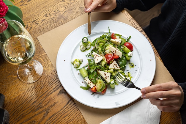 a delicious salad prepared in the restaurant by the chef