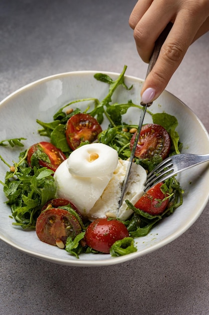 A delicious salad in a restaurant Closeup