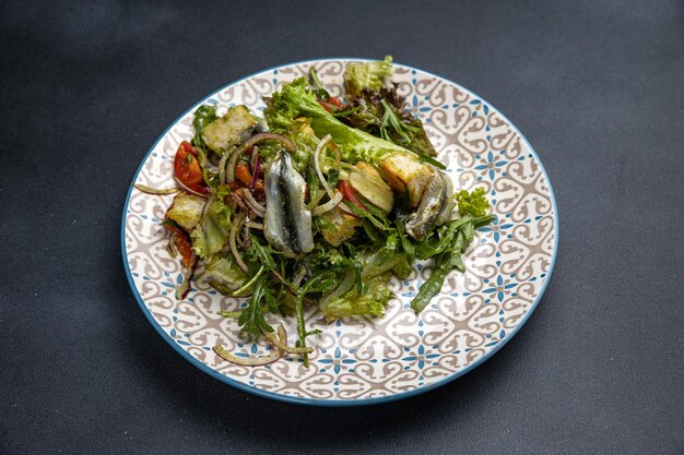 A delicious salad in a restaurant Closeup