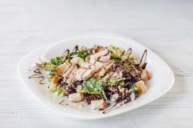 Delicious salad with cucumber and chicken and lettuce 