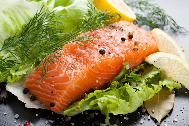 Delicious salmon fillet, rich in omega 3 oil