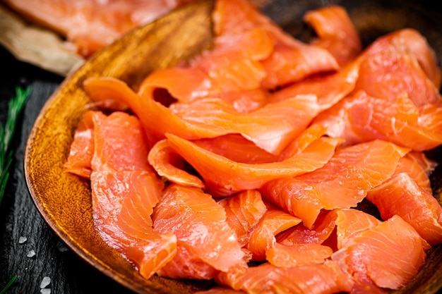 Delicious salted salmon on a plate