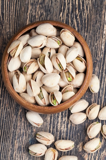 Delicious and salty pistachio nuts, roasted pistachios sprinkled with salt for flavor