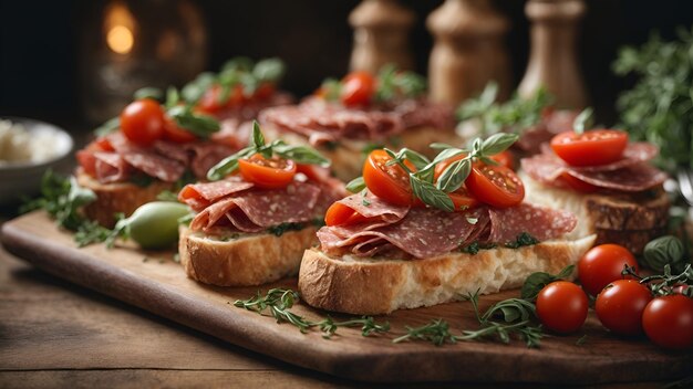 A delicious sandwich on a rustic wooden cutting board