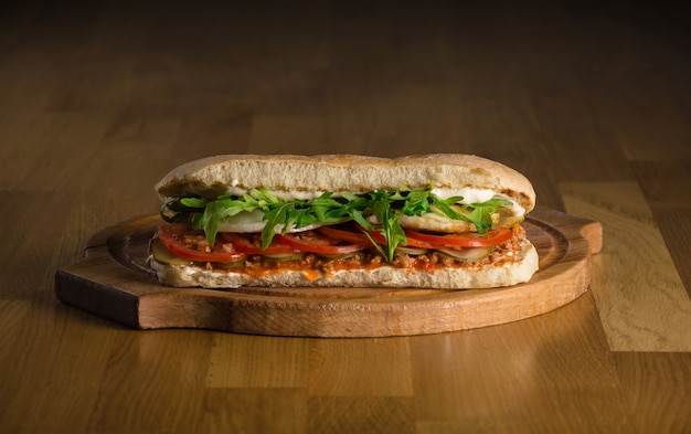 Delicious sandwich with ciabatta fresh vegetables