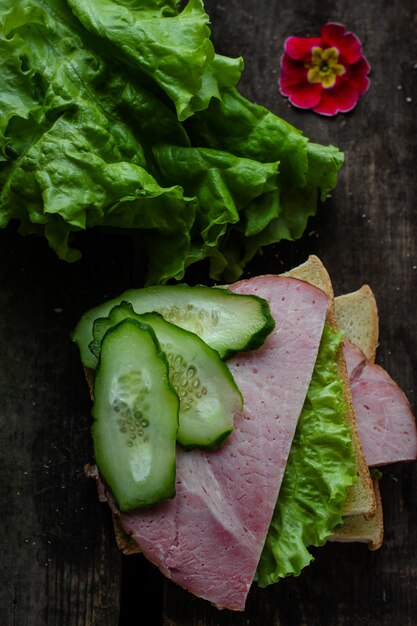 Delicious sandwich with lettuce and ham