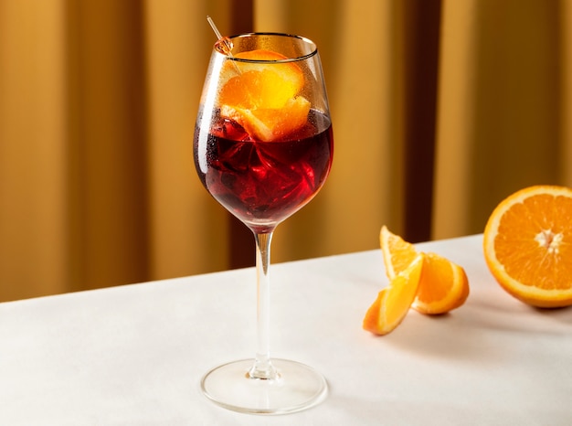 Delicious sangria cocktail on table