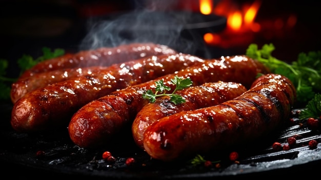 Delicious sausages on the grill