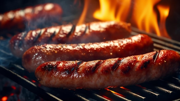 Delicious sausages on the grill