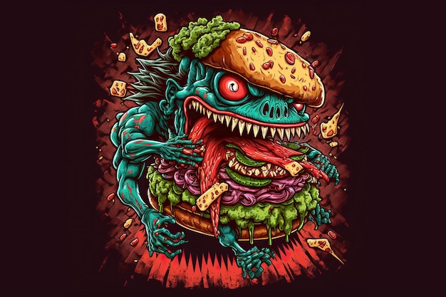 Delicious scary monster burger mascot merchandise t-shirt.