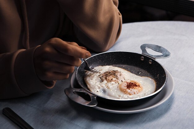 Delicious scrambled egg on the table