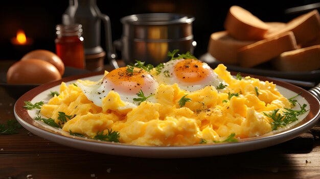 Photo delicious scrambled eggs background generative ai