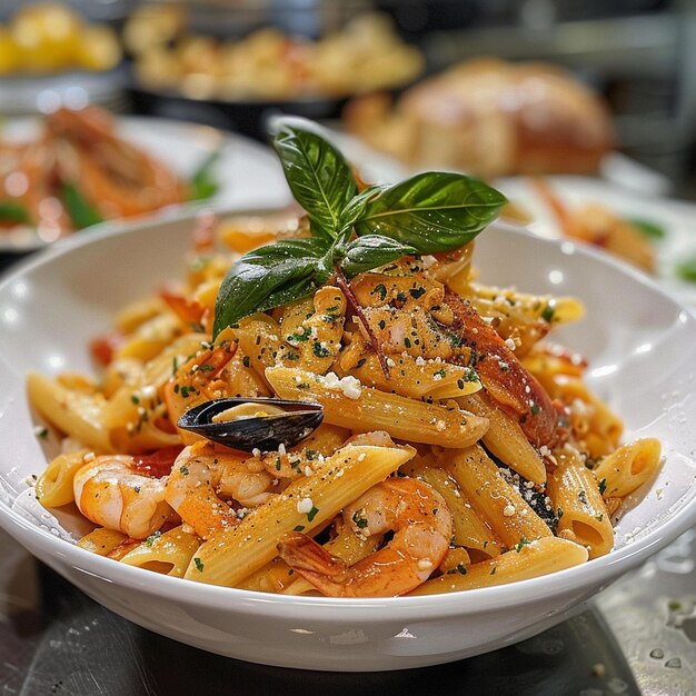 Foto delicious seafood penne pasta italiaanse gourmet keuken