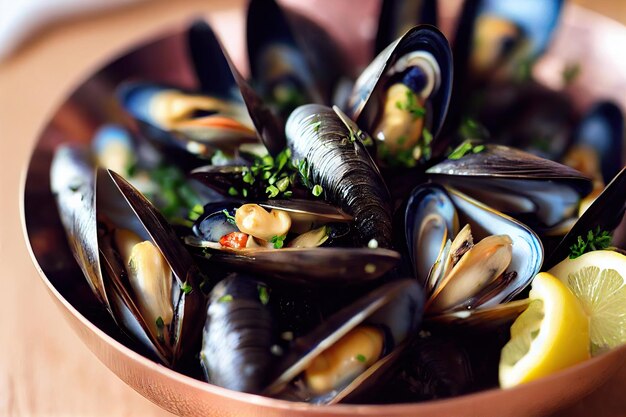 Delicious seafood soup with mussels with spices