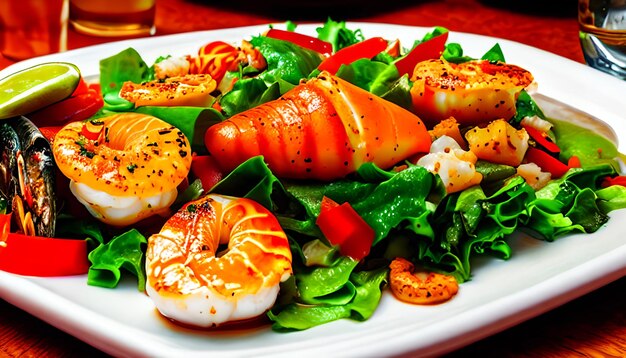 Delicious seafood with spicy sosmediterranean fine cuisine