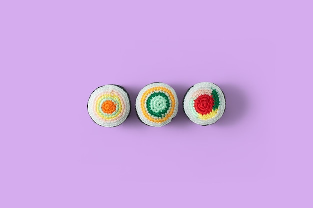 Delicious set of traditional sushi rolls handmade in crochet and colored wool Amigurumi sushi