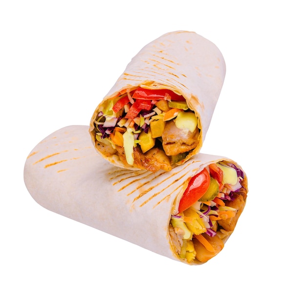 흰색 배경에 고립 된 맛있는 shawarma