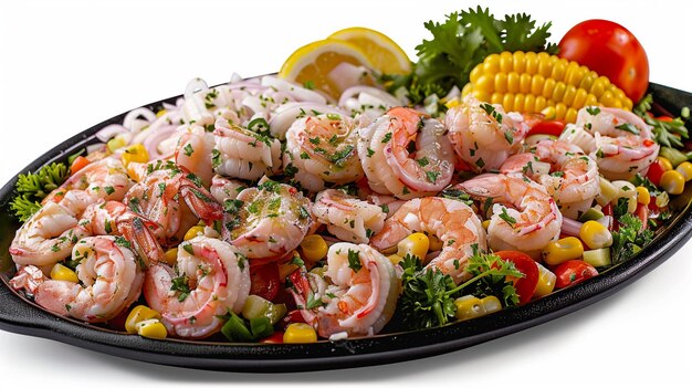 Photo delicious shrimp and corn ceviche platter