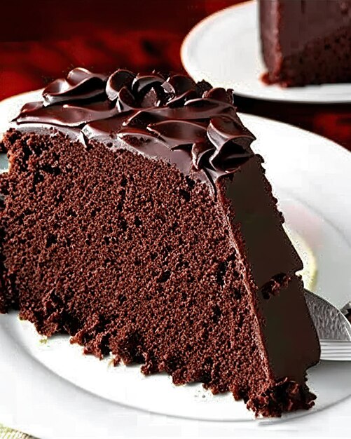 Delicious slice of chocolate cake next to some tasty chocolate pieces