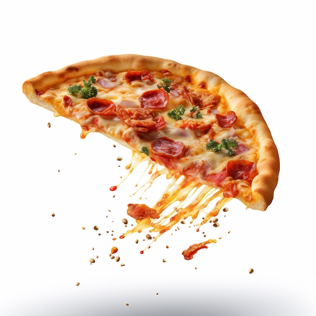 Вкусный кусочек пиццы на изолированном белом фоне