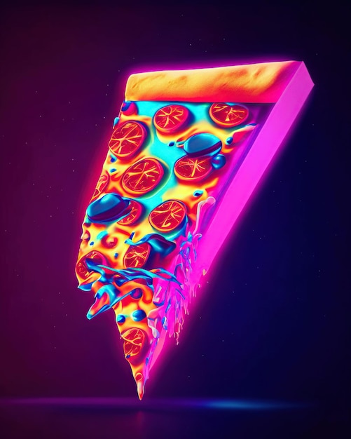 Фото Вкусный кусочек пиццы в неоновом стиле