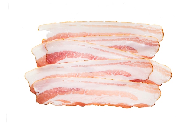 Photo delicious slices of sliced bacon, isolate on a white background.