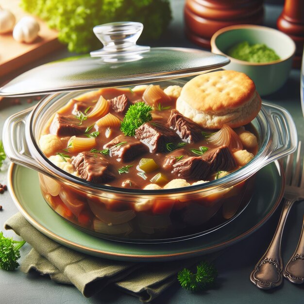 Premium AI Image A delicious of a slow cooker beef stew with gravy