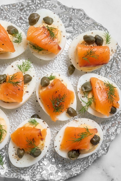 Delicious smoked salmon deviled eggs