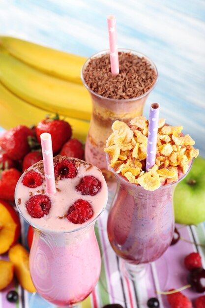 Photo delicious smoothie on table closeup