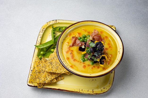 A delicious soup in a restaurant Closeup