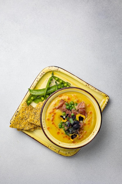 A delicious soup in a restaurant Closeup