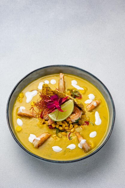 A delicious soup in a restaurant Closeup