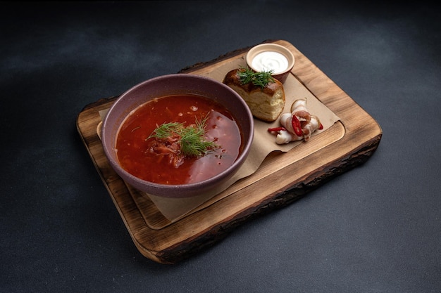 A delicious soup in a restaurant Closeup