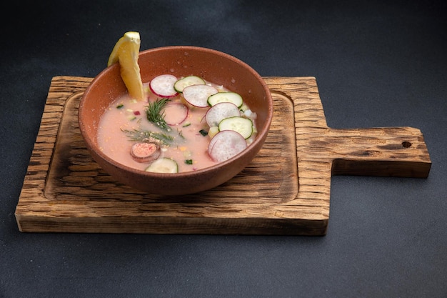 A delicious soup in a restaurant Closeup