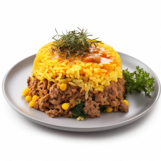 Delicious South African Bobotie with Rice on a Plate