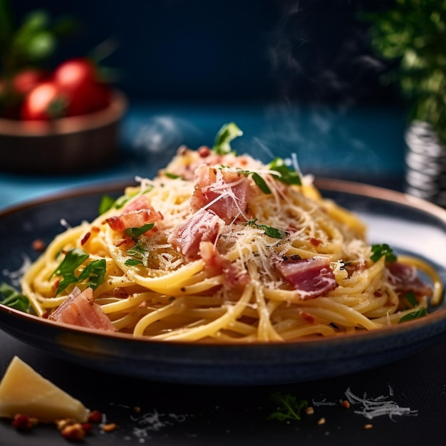 おいしいスパゲッティ麺とトマトのイタリア料理