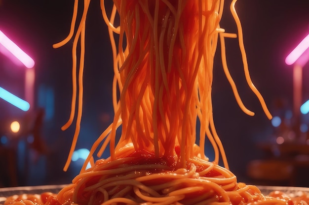 Foto deliziosi spaghetti e pomodori.