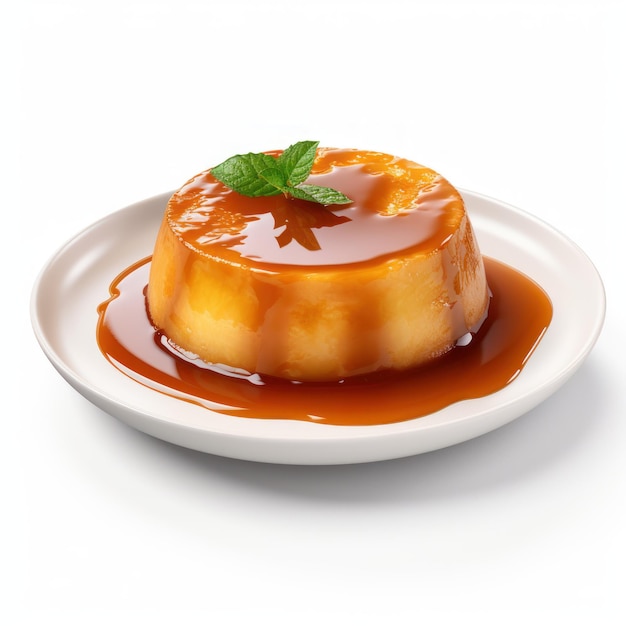Delicious Spanish Flan with Caramel Sauce on a Plate Generative AI