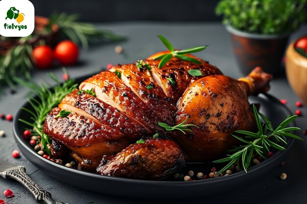 Delicious spiced duck head on a plate