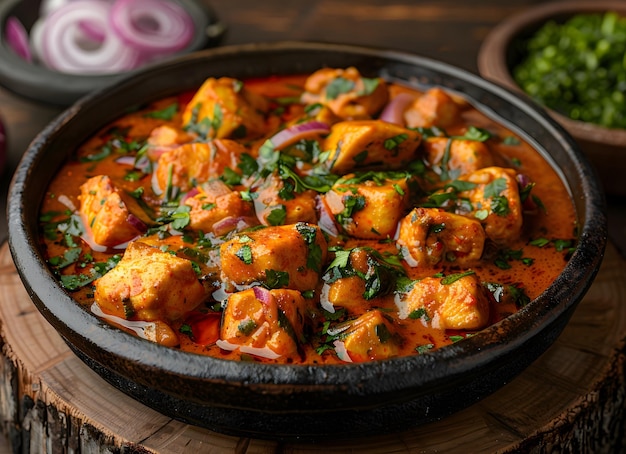 delicious spicy chicken curry in traditional clay pot